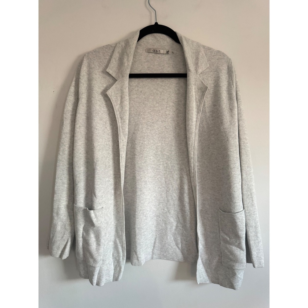 OST Womens XS Gray Cotton Open Front Blazer Cardigan Jacket Pockets Minimalist
